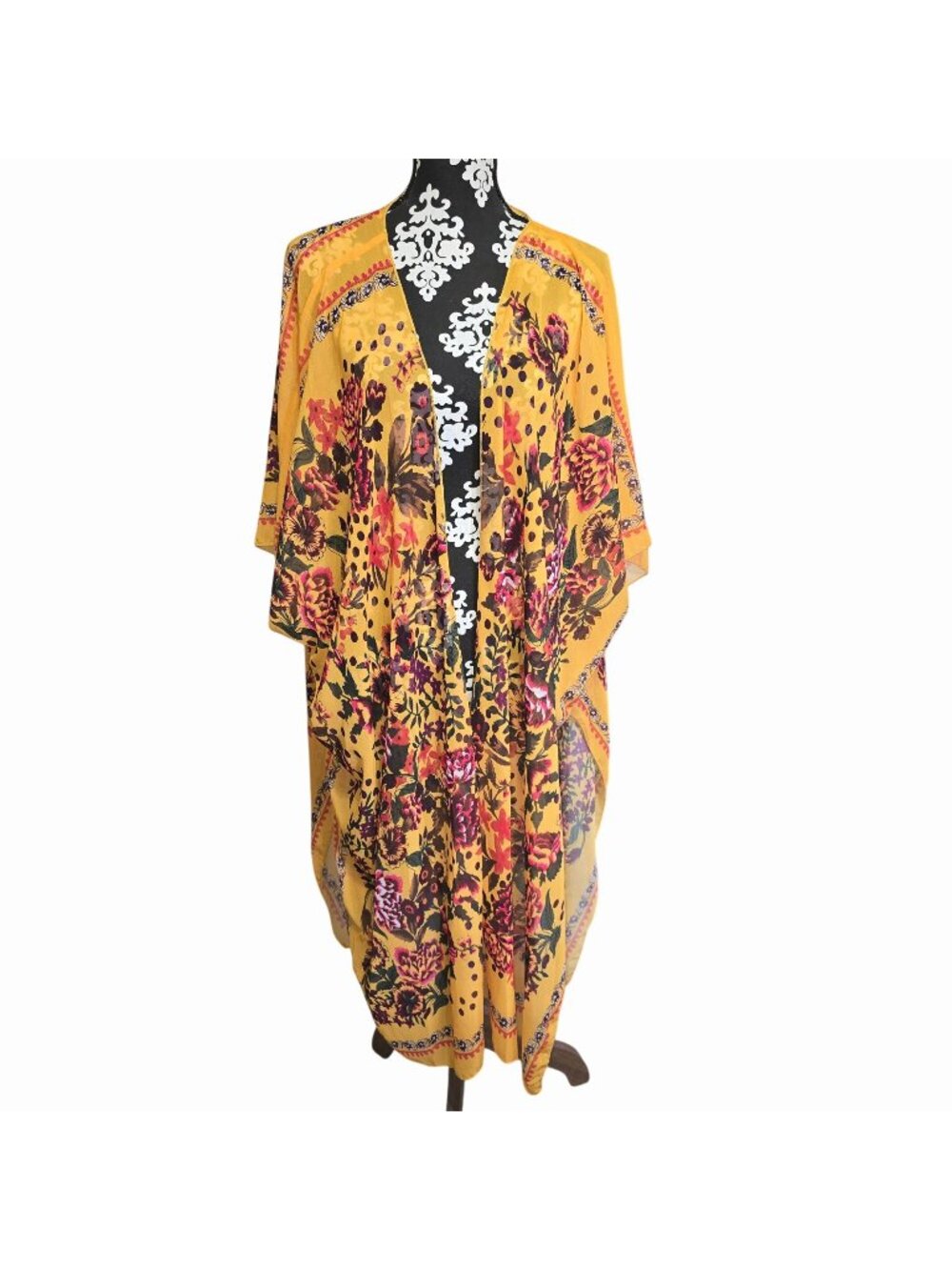 Floral XL Womens Scarf Yellow Lightweight Boho Fabric Wrap Cottage Core One Size